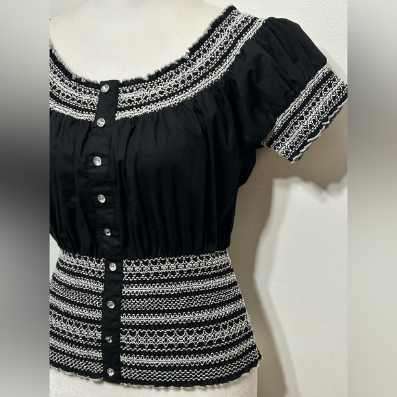 Y2K Smocked Cottagecore Peasant Milkmaid Gemstone Blouse - Picture 5 of 10